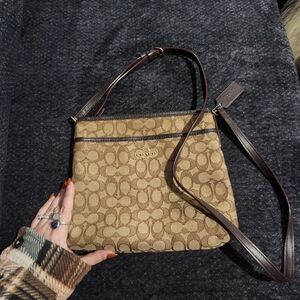 Vintage Coach Tan Signature Canvas Crossbody with Dark Brown Trim